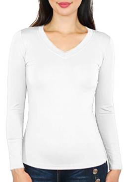 Basic Damen Langarmshirt Thermo Shirt Frauen angeraut/Innenfutter Langarm T-Shirt Unterhemd - 10 Farben - LD002 (S/M - 36/38, Weiß) von dy_mode