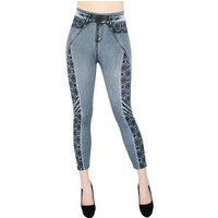 dy_mode 7/8-Leggings Bequemer Damen Capri Jeggings 7/8 Leggings Jeans Optik Sommer Jeggins mit elastischem Bund, mit Kunstperlen Verzierungen von dy_mode