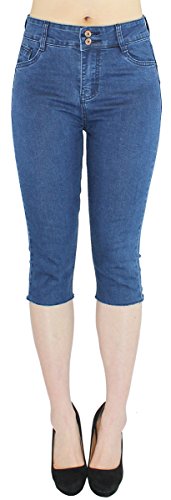 dy_mode Capri Jeans Damen Kurze Jeanshose Frauen 3/4 Kurze Jeansshorts Caprihose - 3LG320 (38/M, 3LG320-Dunkelblau) von dy_mode