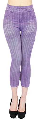 dy_mode Capri Jeggings Damen Leggings 7/8 Jeans Optik - 7LG001-004 (One Size | Gr.36-42, 7LG021-Violett) von dy_mode