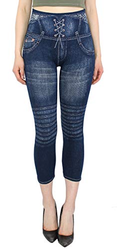 dy_mode Capri Jeggings Damen Leggings 7/8 Jeans Optik - 7LG001-004 (One Size | Gr.36-42, 7LG214-Blau) von dy_mode