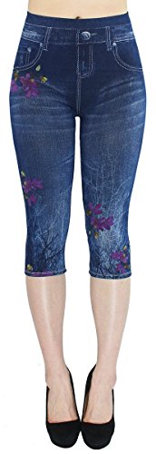 dy_mode Capri Leggings Damen 3/4 Frauen Leggings Jeans Optik - Kurze Sommer Leggings - CLG002 (3LG314-OneSize Gr.36-42) von dy_mode