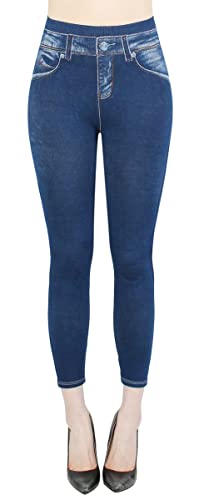 dy_mode Capri Leggings Damen 7/8 Jeggings Caprihose Sommer - 7LG510 (36-40, 7LG2022-014-Jeansblau) von dy_mode