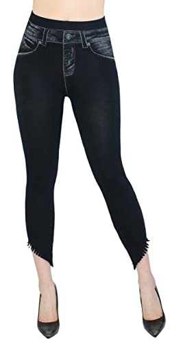 dy_mode Capri Leggings Damen 7/8 Jeggings Jeans Optik Leggins - CLG034-041 (7LGSchräg304-Schwarz-Gr.36-38) von dy_mode