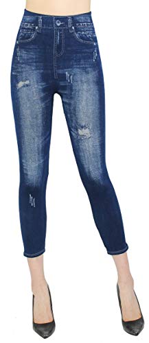 dy_mode Capri Leggings Damen 7/8 Jeggings Jeans Optik Leggins - CLG034-041 (7lg239-Destroyed-OneSize Gr.36-42) von dy_mode