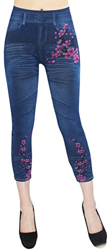 dy_mode Capri Leggings Damen Jeggings 7/8 in Jeans Optik Sommer Leggings Caprihose Frauen - CLG061 (7LG503-PinkCherry | Gr.36-42) von dy_mode