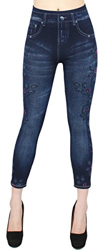 dy_mode Capri Leggings Damen Jeggings 7/8 in Jeans Optik mit Muster Sommer Leggings - 7LG001 (One Size | Gr.36-42, 7LG001-Kristall) von dy_mode