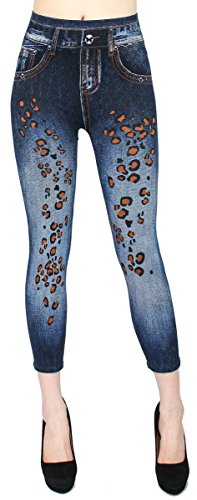 dy_mode Capri Leggings Damen Jeggings 7/8 in Jeans Optik mit Muster Sommer Leggings - 7LG001-004 (One Size | Gr.36-42, 7LG007-Leopard) von dy_mode