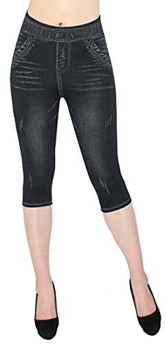 dy_mode Damen 3/4 Leggings Capri Leggins Jeans Optik - CLG002 (3LG437-Schwarzgrau | OneSize Gr.36-40) von dy_mode