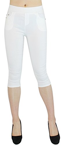 dy_mode Damen Capri Hose 3/4 Skinny Pants/Stoffhose Damen kurz mit Taschen - Gr. XS - L - 7DH100 (40/L, 3LG356-Weiß) von dy_mode