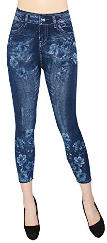 dy_mode Damen Capri Leggings 7/8 Jeggings Caprihose Sommer -CLG061 (7LG256-Blumenmeer) von dy_mode