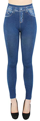 dy_mode Damen Leggings High Waist Jeggings Jeansoptik Hose - JL078 (JL0065-Jeansblau) von dy_mode