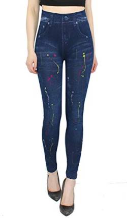 dy_mode Damen Leggings High Waist Jeggings Jeansoptik Hose - JL078 (JL302-Farbkleckse | Gr.36-40) von dy_mode