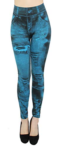 dy_mode Damen Leggings Jeggings High Waist Jeans Optik Hose - JL093 (JL359-EmeralBlue) von dy_mode