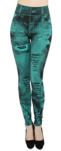 dy_mode Damen Leggings Jeggings High Waist Jeans Optik Hose - JL093 (JL359-Petrolgrün) von dy_mode