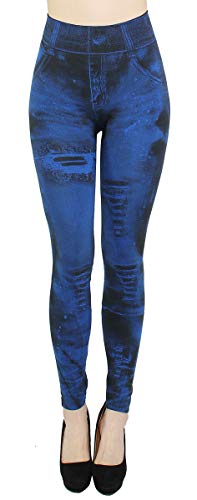 dy_mode Damen Leggings Jeggings High Waist Jeans Optik Hose - JL093 (JL359-Royalblau) von dy_mode