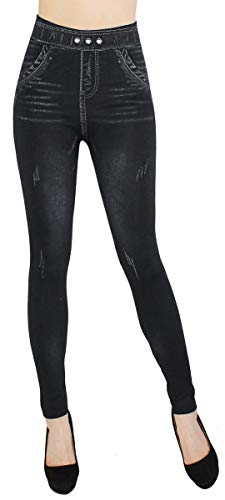 dy_mode Damen Leggings Jeggings High Waist Jeans Optik Hose - JL093 (JL500-Schwarz-MitNieten) von dy_mode