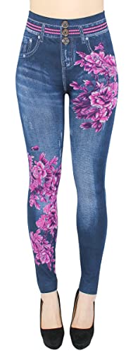 dy_mode Damen Leggings Jeggings High Waist Jeans Optik Hose - JL093 (JL614-096ThreeButton) von dy_mode
