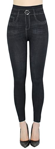 dy_mode Damen Leggings Jeggings High Waist Jeans Optik Hose Jeggins - Jl625 (36-40, Jl624-218PolySchwarz) von dy_mode