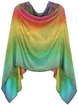 dy_mode Damen Poncho Cape Eleganter leichter Poncho Regenbogen Farben - WJ071 (WJ071-GrünRainbow) von dy_mode