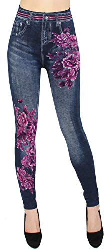 dy_mode Damen Thermo Leggings Thermohose mit Innenfutter - WL027 (40/42 - L/XL, WL096-PinkFireFlower) von dy_mode