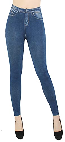 dy_mode Damen Thermo Leggings Thermojeggings mit Innenfutter - WL020 (S/M, WL029-Jeansblau) von dy_mode