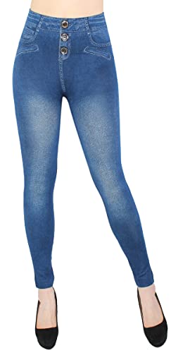 dy_mode Jeggings Damen Leggings High Waist Jeans Optik Hose - JL068 (JL609-501Blau3Button) von dy_mode