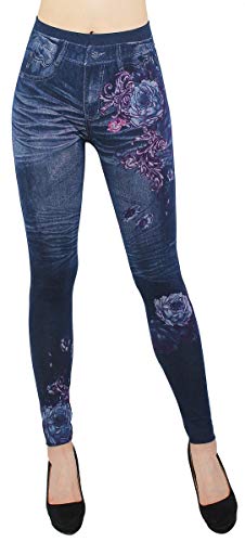 dy_mode Jeggings Damen Leggings High Waist Jeans Optik Hose - JL068 (Jl412-VelvetRose) von dy_mode