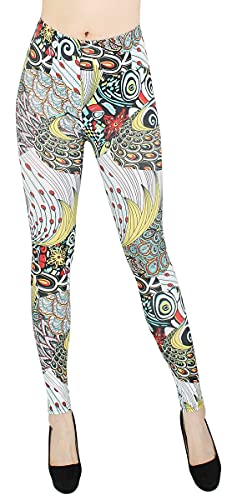 dy_mode Leggings Damen Blumen Muster Leggins bunt Gemustert - JL096 (JL562-WhitePhoenix | Gr.36-40) von dy_mode