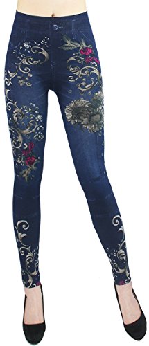 dy_mode Leggings Damen High Waist Hose Jeans Optik Jeggings ideal für Frühjahr Sommer - OneSize Gr.36-42 - JL068 (JL0075-OneSize Gr.36-42) von dy_mode