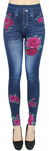 dy_mode Leggings Damen Jeggings High Waist Hose Jeans jeansleggings Damen - OneSize Gr.36-42 - JL068 (JL226-RosenRot | Gr.36-40) von dy_mode