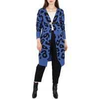 dy_mode Longstrickjacke Cardigan Damen Lang Strickcardigan Strickjacke Langarm Animal Print mit Taschen von dy_mode