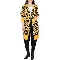 dy_mode Longstrickjacke Cardigan Damen Lang Strickcardigan Strickjacke Langarm Animal Print mit Taschen von dy_mode