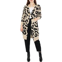 dy_mode Longstrickjacke Cardigan Damen Lang Strickcardigan Strickjacke Langarm Animal Print mit Taschen von dy_mode