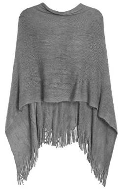 dy_mode Poncho Damen Strickponcho Umhang im eleganten Schnitt - Vorne kurz hinten lang Schnitt - WJ061 (Grey) von dy_mode