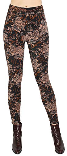 dy_mode Thermo Leggings Damen Thermohosen mit Innenfleece - WL025 (36/S, WL108-EarthFlower) von dy_mode