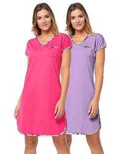 e.FEMME® 2Pack Damen Nachthemden Sandra 914 aus Baumwolle, Amaranth/Violett 46 von e.FEMME