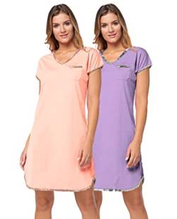 e.FEMME® 2Pack Damen Nachthemden Sandra 914 aus Baumwolle, Lila/Apricot, 38 von e.FEMME