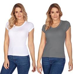 e.Femme® 2er Pack Damen Kurzarm T-Shirts Tops Hemdchen Rita II Z-107A aus 50% Modal und 50% Baumwolle, Doppelripp, Weiß/Anthrazit Gr. 40/42 von e.Femme