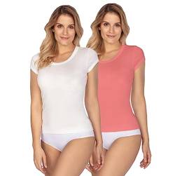 e.Femme® 2er Pack Damen Kurzarm T-Shirts Tops Hemdchen Rita Z-107 aus 50% Modal und 50% Baumwolle, Ecru/Apricot, Gr. 36/38 von e.Femme