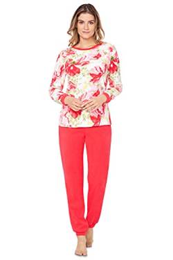 e.Femme® Damen Pyjama Hausanzug Kamila 2214 oder 2275 aus Frottee (Mohnblumen/Koralle, 38) von e.Femme