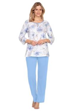 e.Femme® Damen Schlafanzug Olivia 1045 aus 100% Baumwolle, Blaue Hortensien 38 von e.Femme