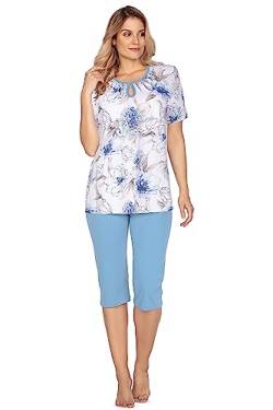 e.Femme® Damen Schlafanzug Pyjama Kurzarm Olivia 1109 Baumwolle, Blaue Hortensien 44 von e.Femme