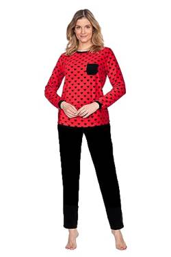 e.Femme Damen Schlafanzug Hausanzug Freizeitanzug Stella 2278 aus Velours (80% Baumwolle, 20% Polyester) (Rot/Schwarz, 46) von e.Femme