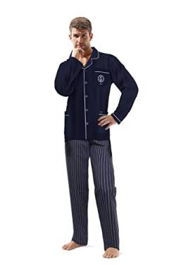 e.VIP Herren Zweiteiliger Pyjama Jim 765 Schlafanzug Lang Knopfleiste Baumwolle Marineblau- M von e.VIP