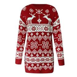 eBoutik - Neue Damen Weihnachten Oversized Wollpullover Kleid - Festlich Langarm Winter Strickpullover - Perfekt für Weihnachtsmärkte, Partys oder alltägliche Modekleidung, rot, 38 von eBoutik