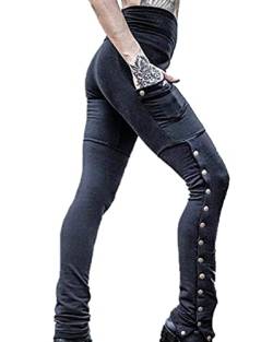 Damen Gothic Hosen Retro Strumpfhosen Taschen mit Nieten Punk Bleistifthosen von each women