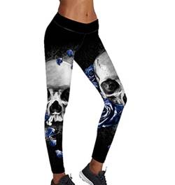 Damen Leggings mit Print Damen Totenkopf Rose Stretch Hohe Taille Schwarze Hose Gym Yoga Enge Legging Hose von each women