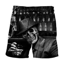 each women Herren Badeshorts Herren Totenkopf Gedruckt Kurz Sommer Strand Lässig Kurze Schädel 3D Druck Kordelzug Badehose von each women