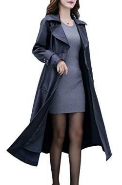 ebossy Bossy Damen Elegant Reverskragen 2 Knöpfe Fit Flare PU Leder Lange Trenchcoat - Schwarz - Mittel von ebossy